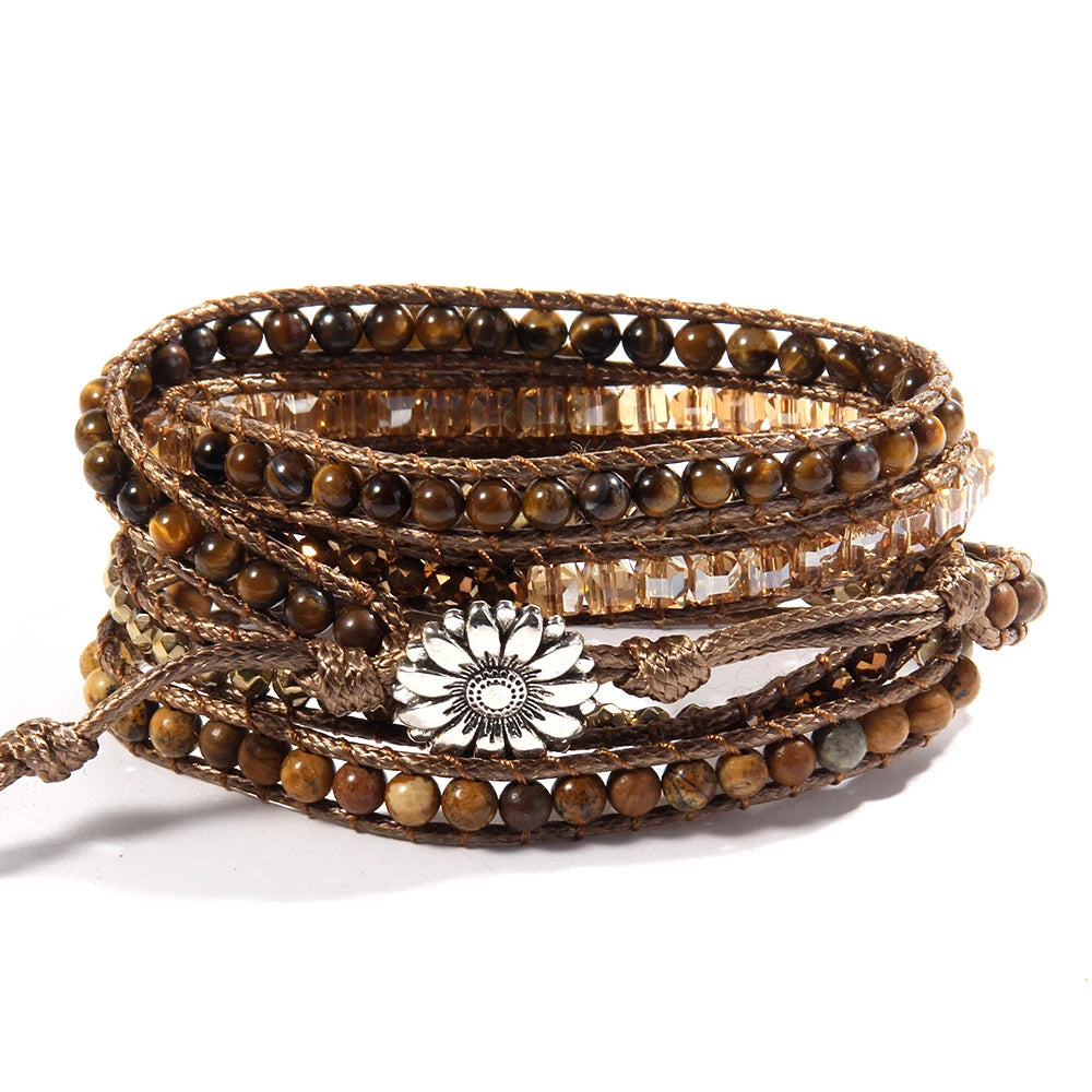 FBA Boho Mixed Natural Stone 5-Strand Wrap Bracelet | Women's Jewelry Gift