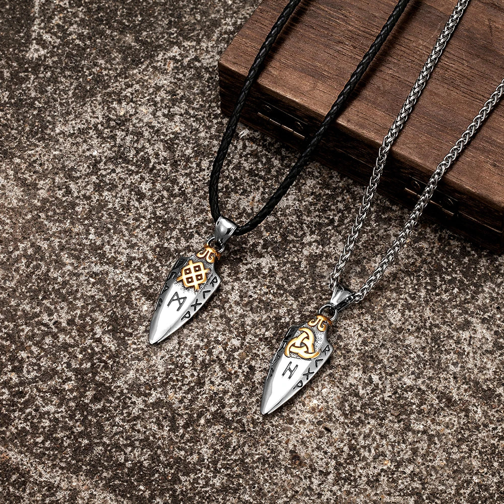 FBA Norse Runes Odin's Spear Gungnir Necklace | Viking Valknut Talisman Jewelry