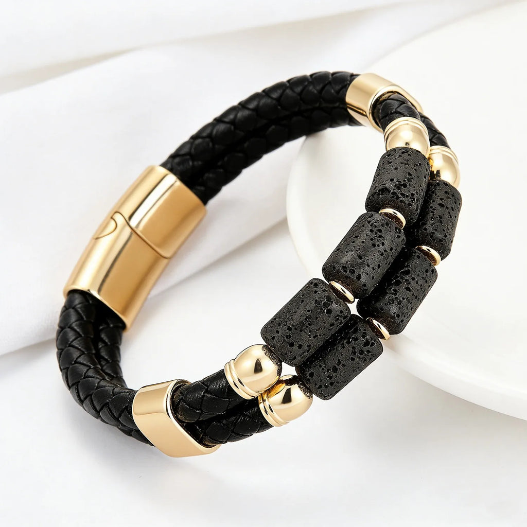 FBA Men's Natural Agate Leather Bracelet | Multi-Color Crystal Healing Jewelry