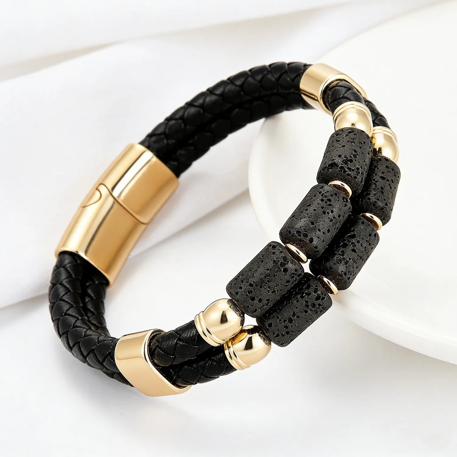 FBA Men's Natural Agate Leather Bracelet | Multi-Color Crystal Healing Jewelry