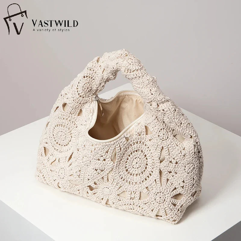 Boho Wicker Woven Beach Handbag for Women – Handmade Vacation Tote Bag