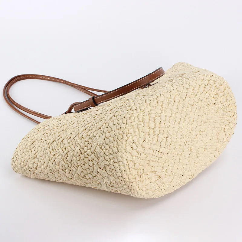 Handmade Straw Basket Tote Bag for Women – Woven Top Handle Beach Bag & Summer Vacation Purse