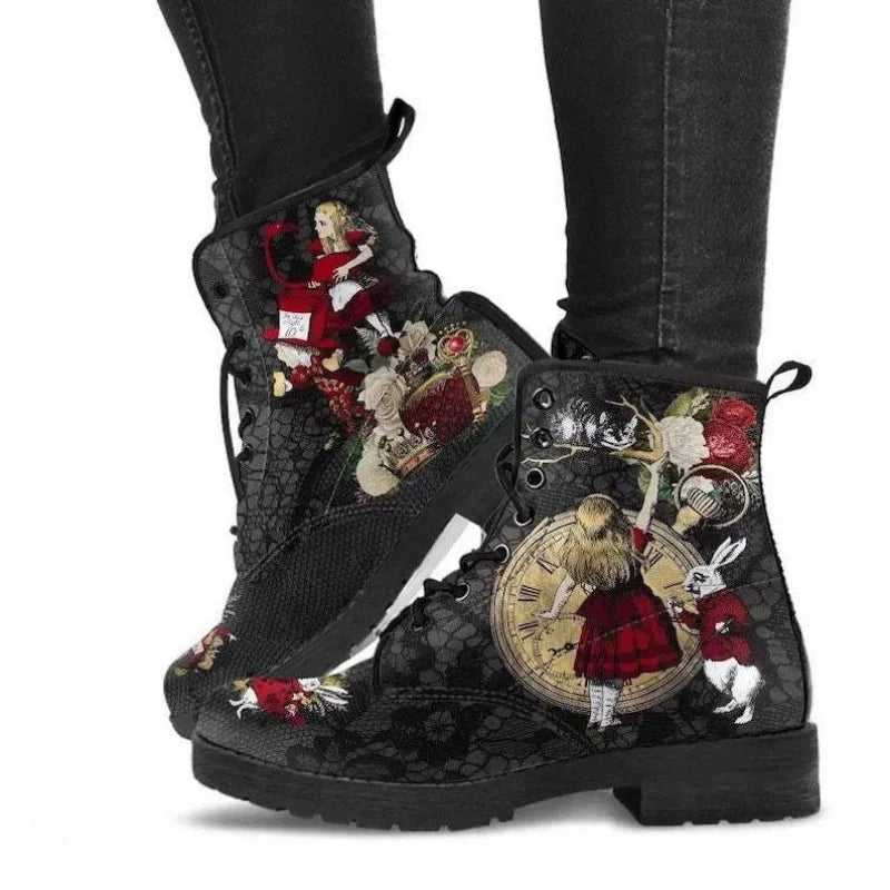 Women's British Punk Skull Print High-Top Ankle Boot