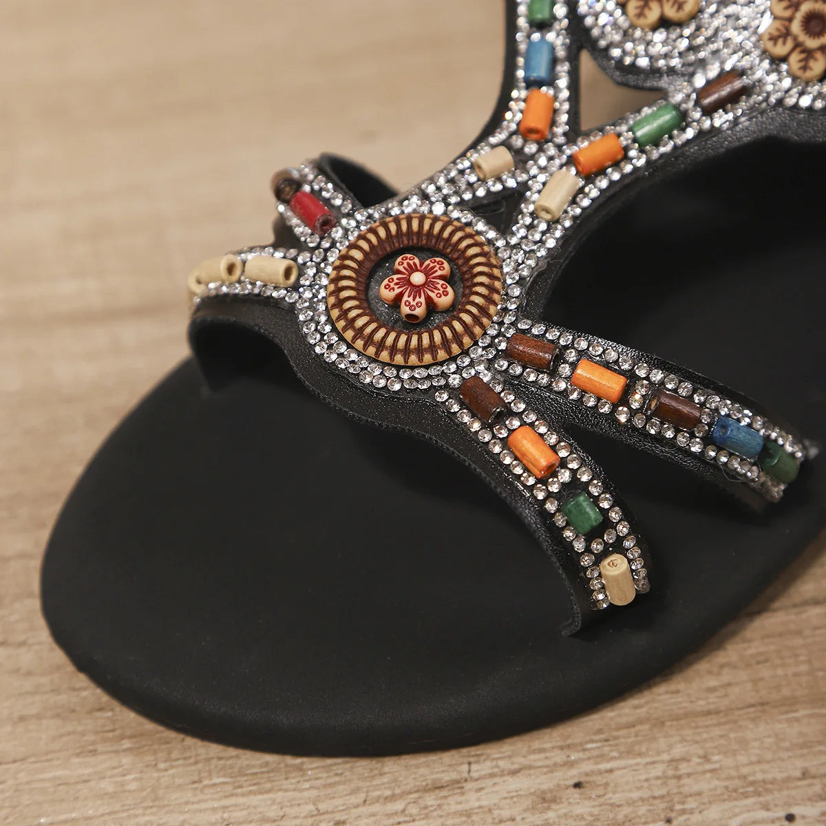 FBA Women's Beaded Fairy Style Flat Roman Sandals | Plus Size Ethnic Shoes