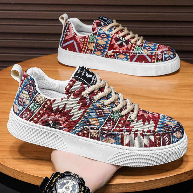 FBA Men's Ethnic Style Platform Board Shoes | Breathable Flat Sneakers