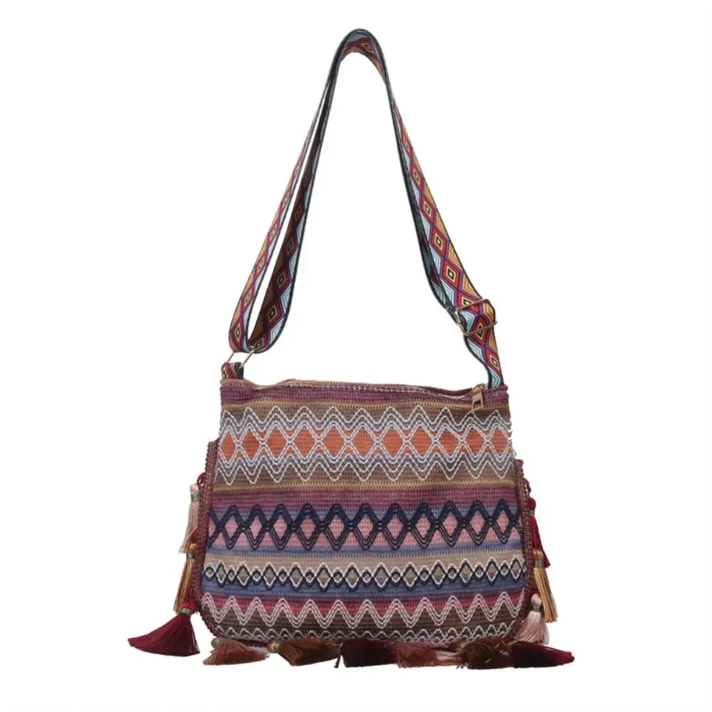Tassel Ethnic Fringe Crossbody Shoulder Bag – Bohemian Woven Messenger Handbag