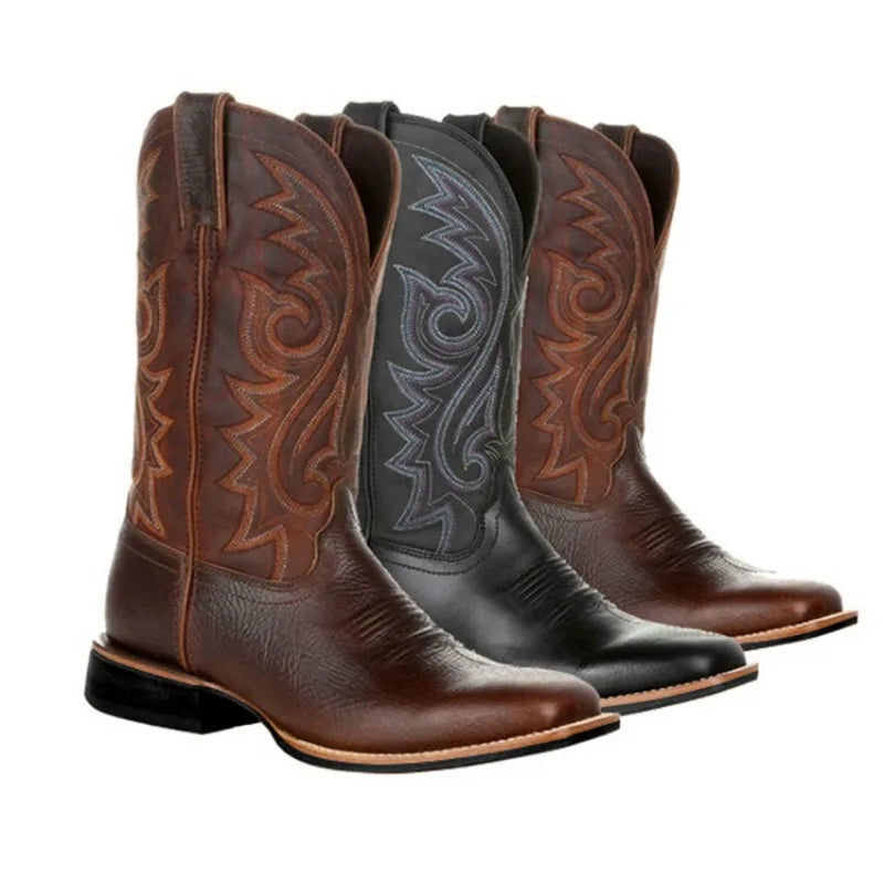 Women's Embroidered Western Cowgirl Mid-Calf Boot with Chunky Heel