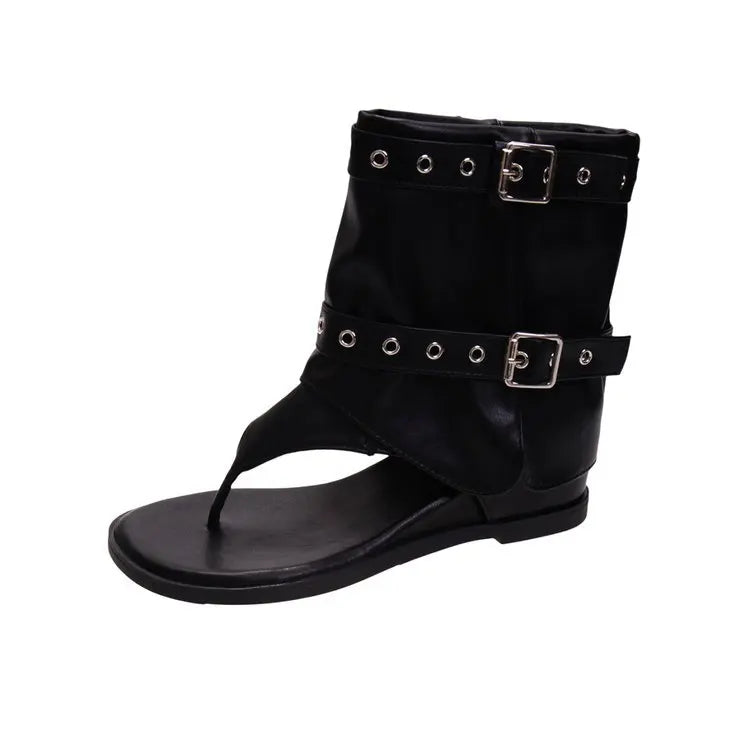 Women's Open Toe Mid-Calf Gladiator Boot — Platform, Slip-On