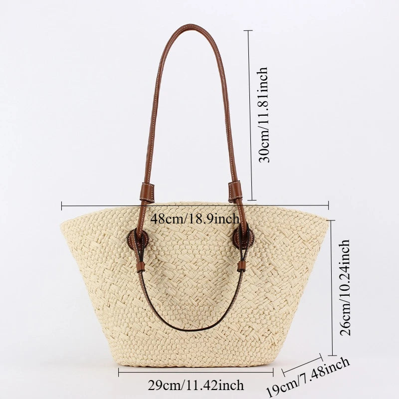 Handmade Straw Basket Tote Bag for Women – Woven Top Handle Beach Bag & Summer Vacation Purse