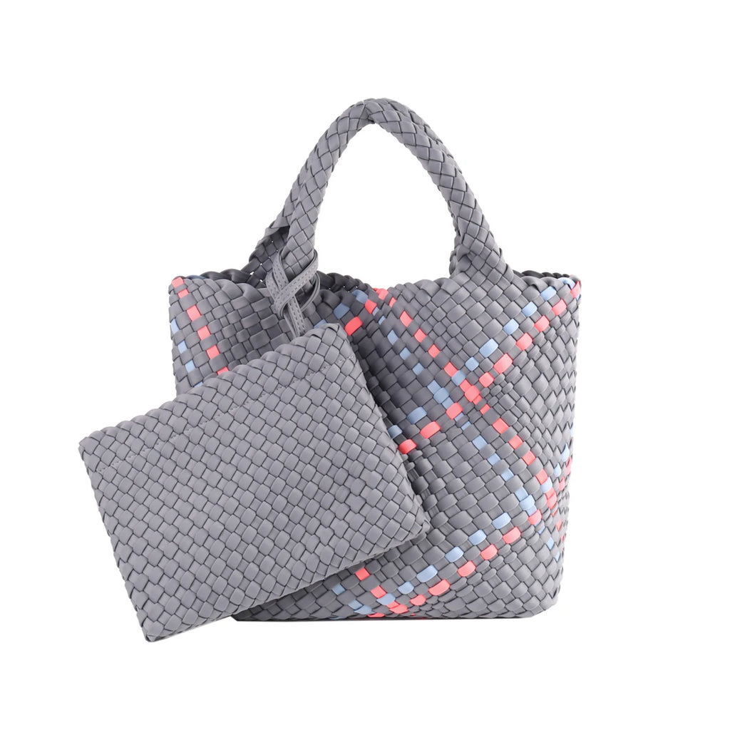 Neoprene Woven Tote Bag for Women – Waterproof Extra Large Beach Handbag & Retro Travel Shoulder Bag Set with Zipper Purse