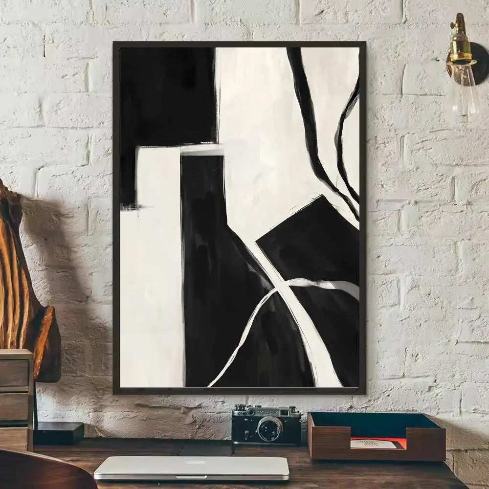 Black & White Modernism Canvas Print | Abstract Landscape Exhibition Poster Wall Art