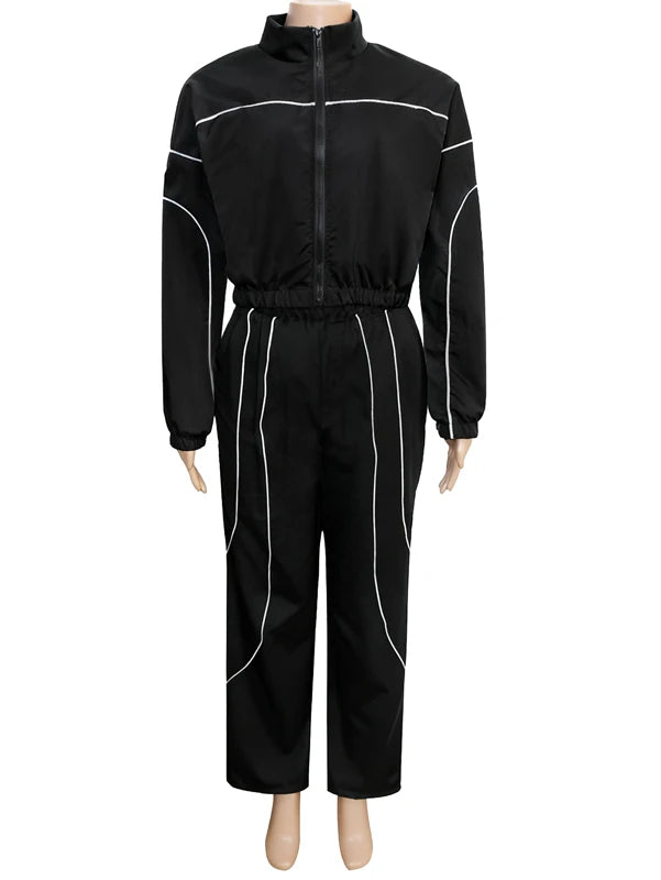 Women's 2-Piece Striped Sport Jogger Set – Stand Collar Zip Jacket & Ankle-Length Pants | FBA Vibes