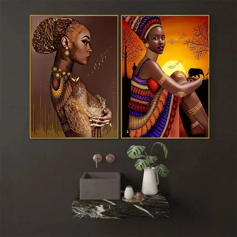 African Woman Canvas Painting | Black Women Wall Art Poster