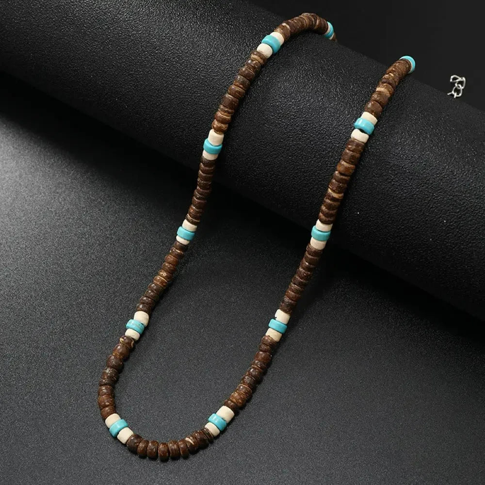 FBA Men's Wood Bead Natural Stone Necklace | Retro Summer Jewelry