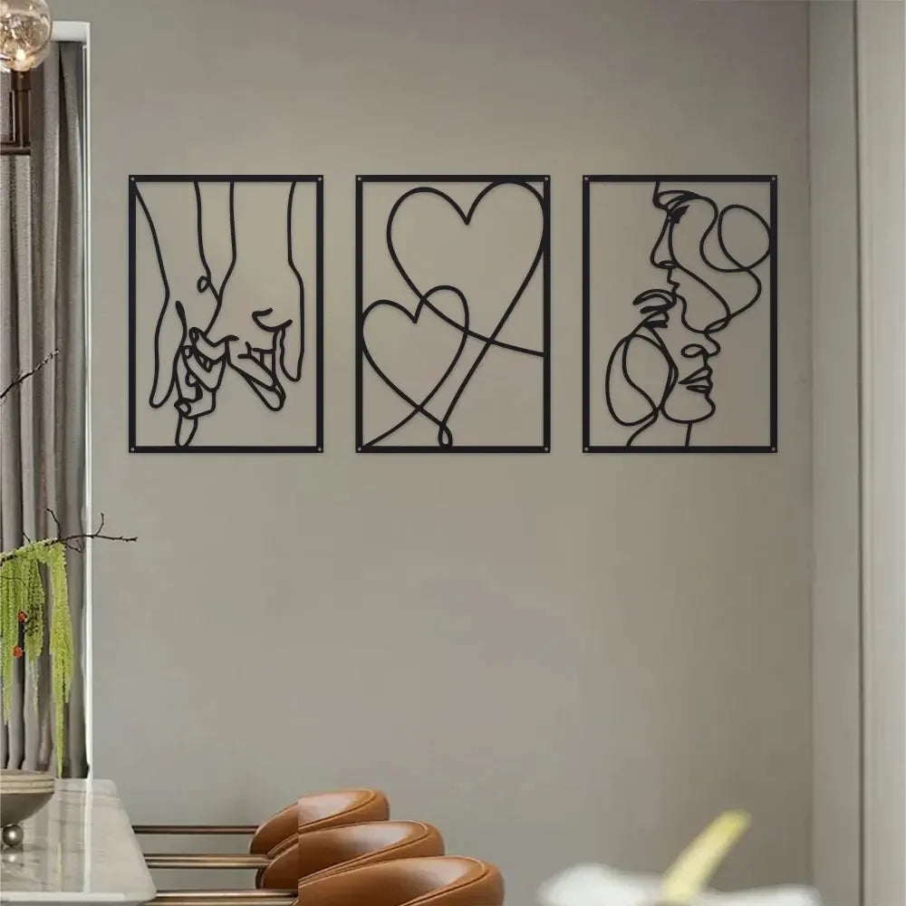 3-Piece Metal Line Art Set | Love & Romance Wall Decor | FBA Vibes