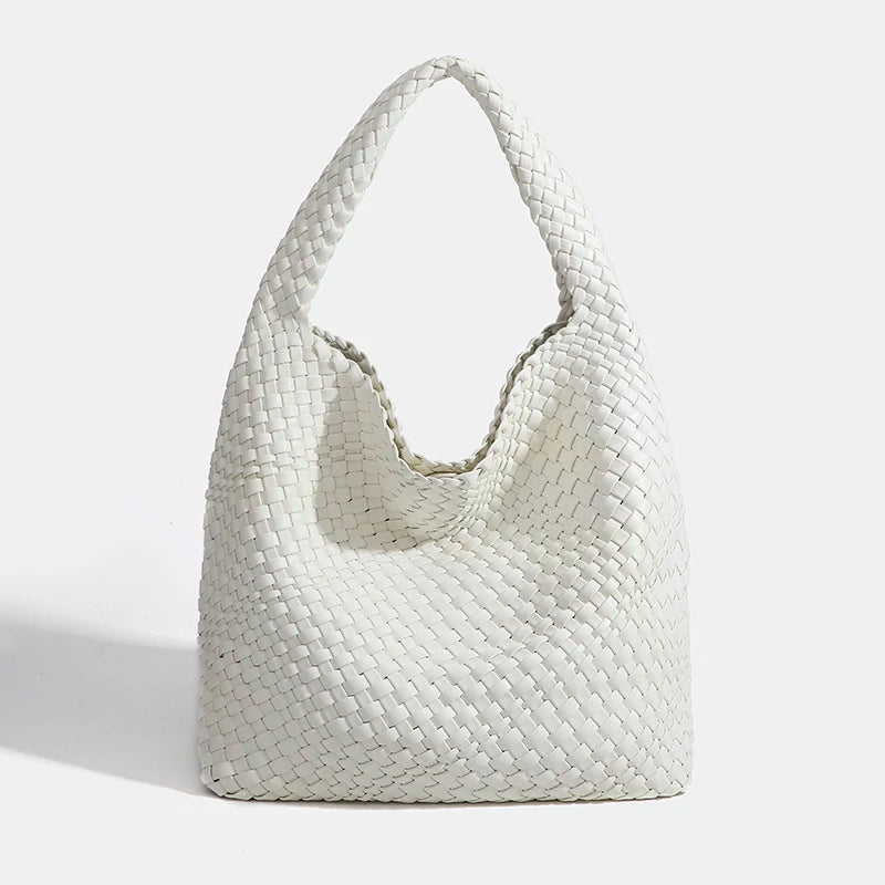 Hand-Knitted PU Woven Tote Bag for Women – Large Luxury Criss-Cross Shoulder Bag