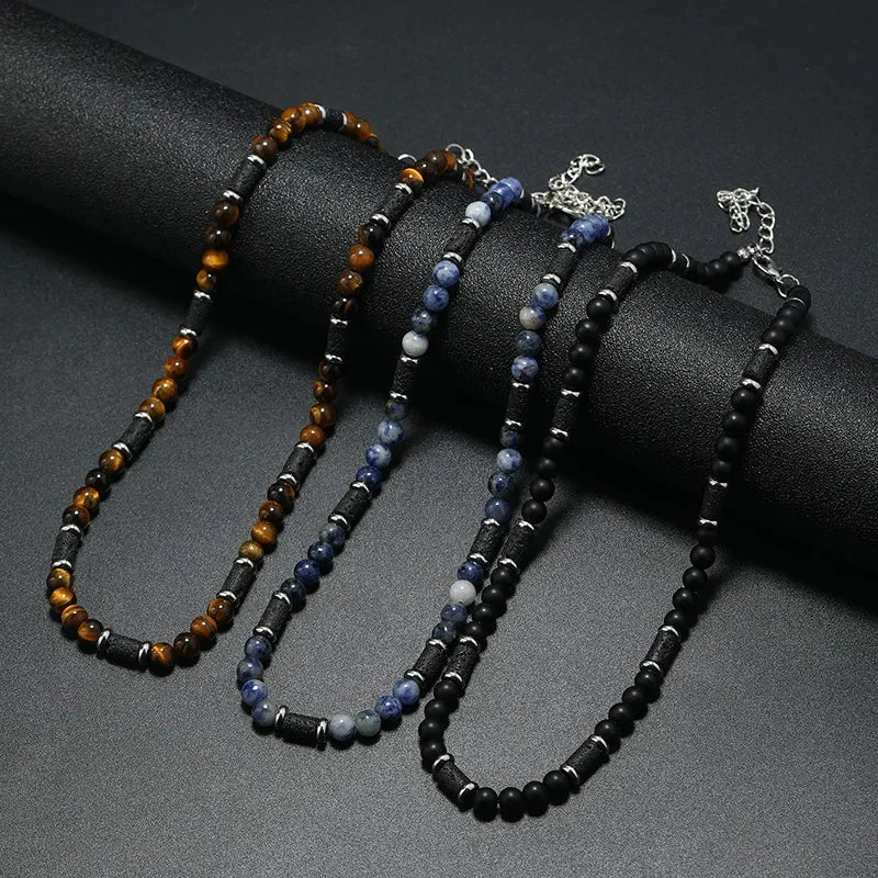 FBA Men's Wood Bead Natural Stone Necklace | Retro Summer Jewelry