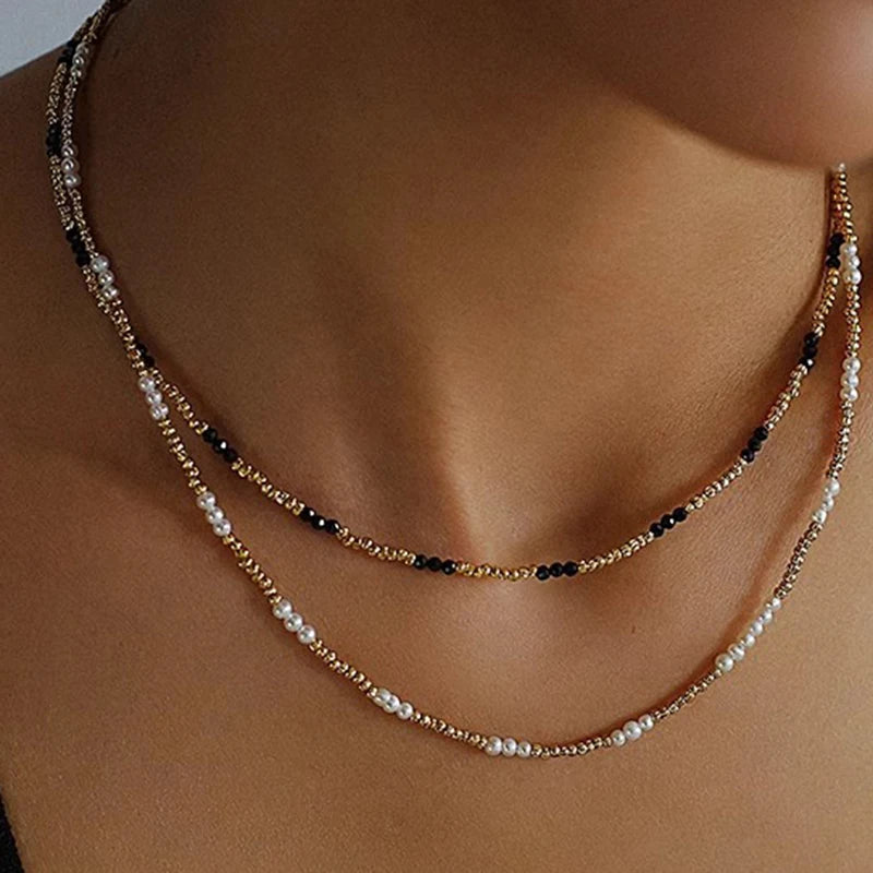 FBA Bohemian Gold Beads Pearl Pendant Necklace | Beach Vacation Jewelry