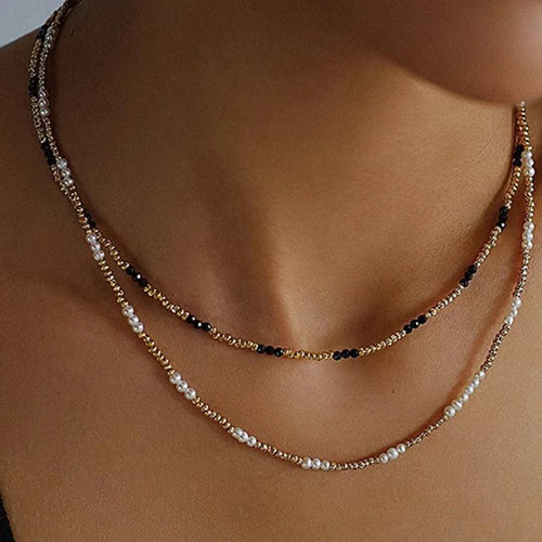 FBA Bohemian Gold Beads Pearl Pendant Necklace | Beach Vacation Jewelry