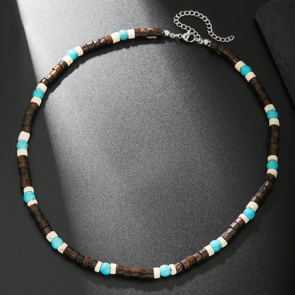 FBA Boho Coconut Shell Turquoise Bead Necklace | Men's Fashion Jewelry