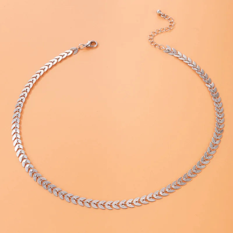 FBA Silver Arrow Fish Bone Choker Necklace | Women's Punk Jewelry