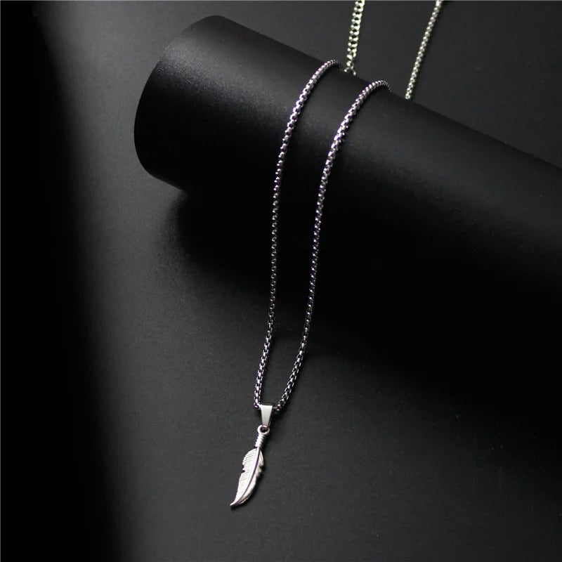 FBA Stainless Steel Feather Hip Hop Pendant Necklace | Men's Chain Jewelry