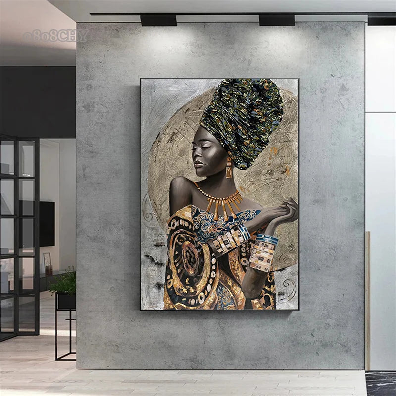 African Woman Abstract Art Canvas Print | Africa Girl Portrait Poster for Living Room Wall Decor