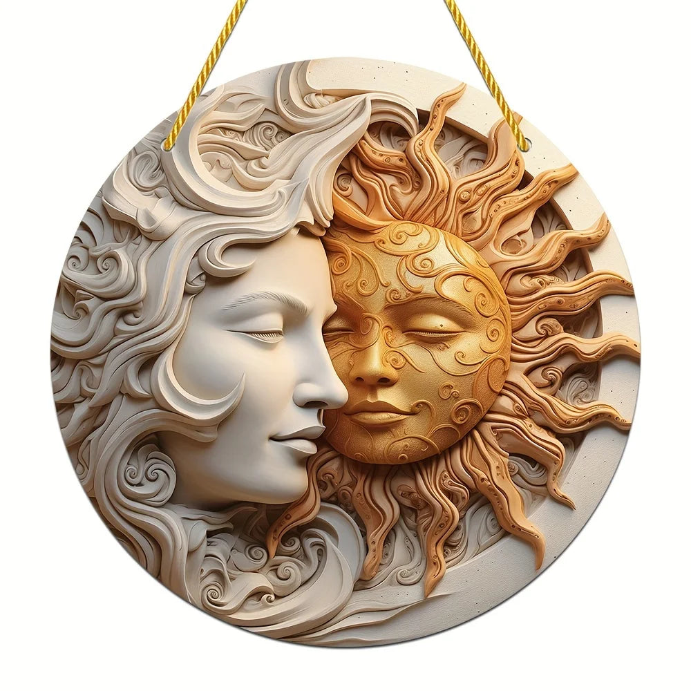 Bohemian Sun & Moon Acrylic Round Wall Art | Celestial Window Decor & Wreath Sign for Home & Garden