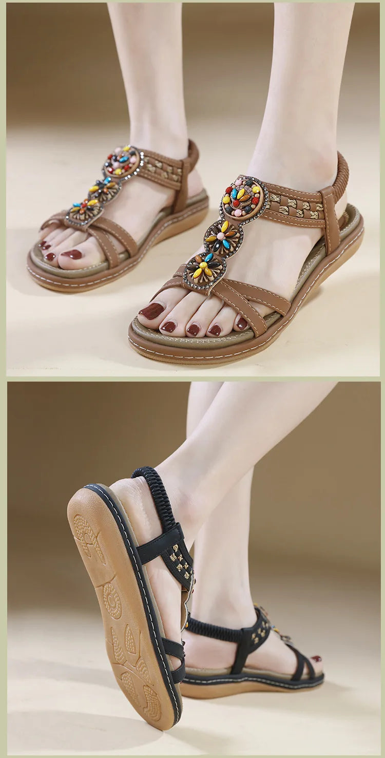 FBA Women's Soft Sole Bohemian Beach Sandals | Flat Bottom Fashion Shoes