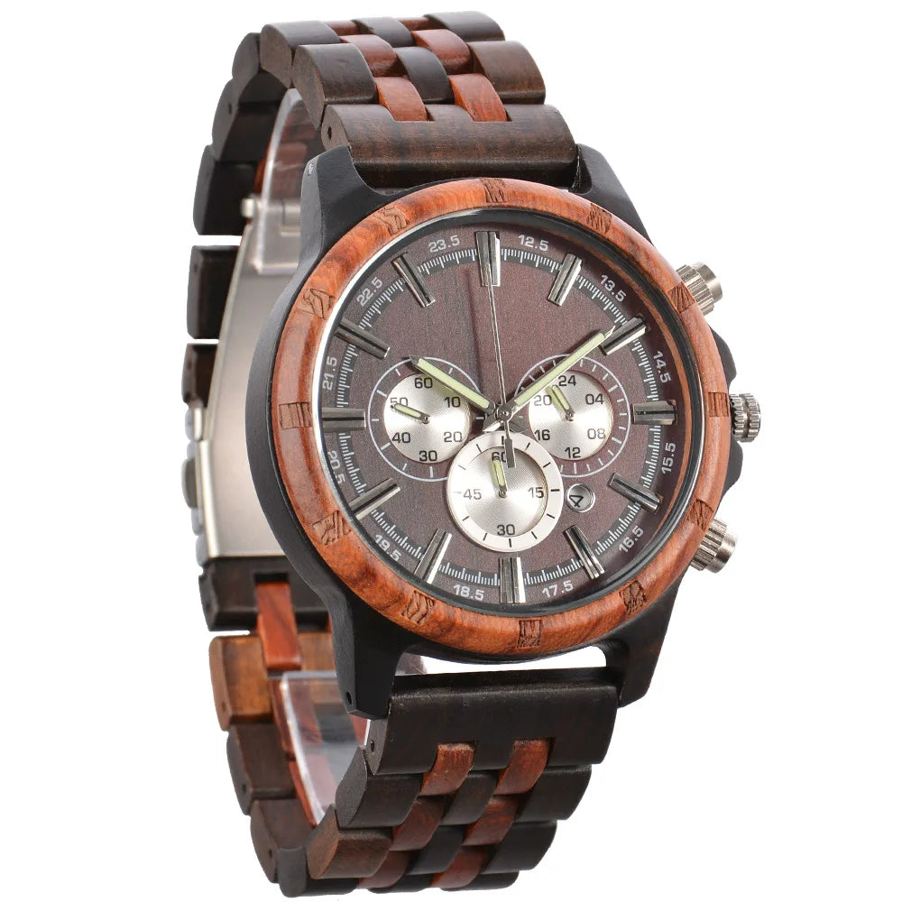 FBA Men's Military Chronograph Wood Watch | Luxury Quartz Wooden Wristwatch