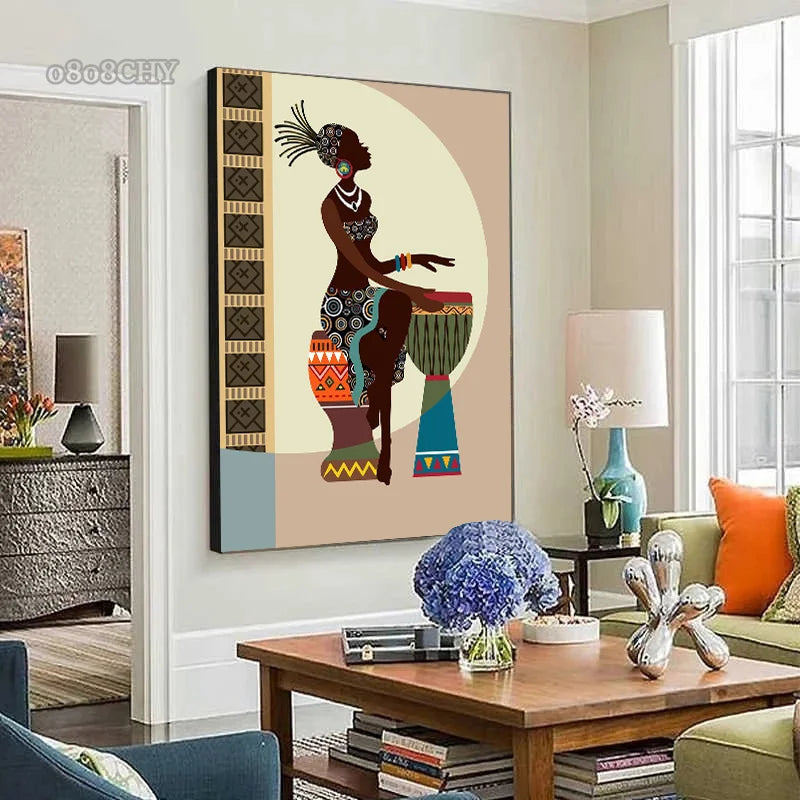 African Woman Abstract Art Canvas Print | Africa Girl Portrait Poster for Living Room Wall Decor