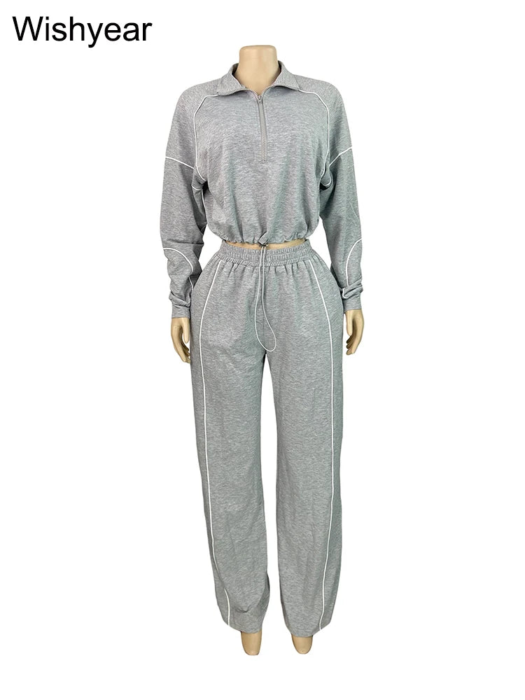 Women's 2-Piece Striped Sport Set – Zip Sweatshirt & Wide-Leg Pants | FBA Vibes
