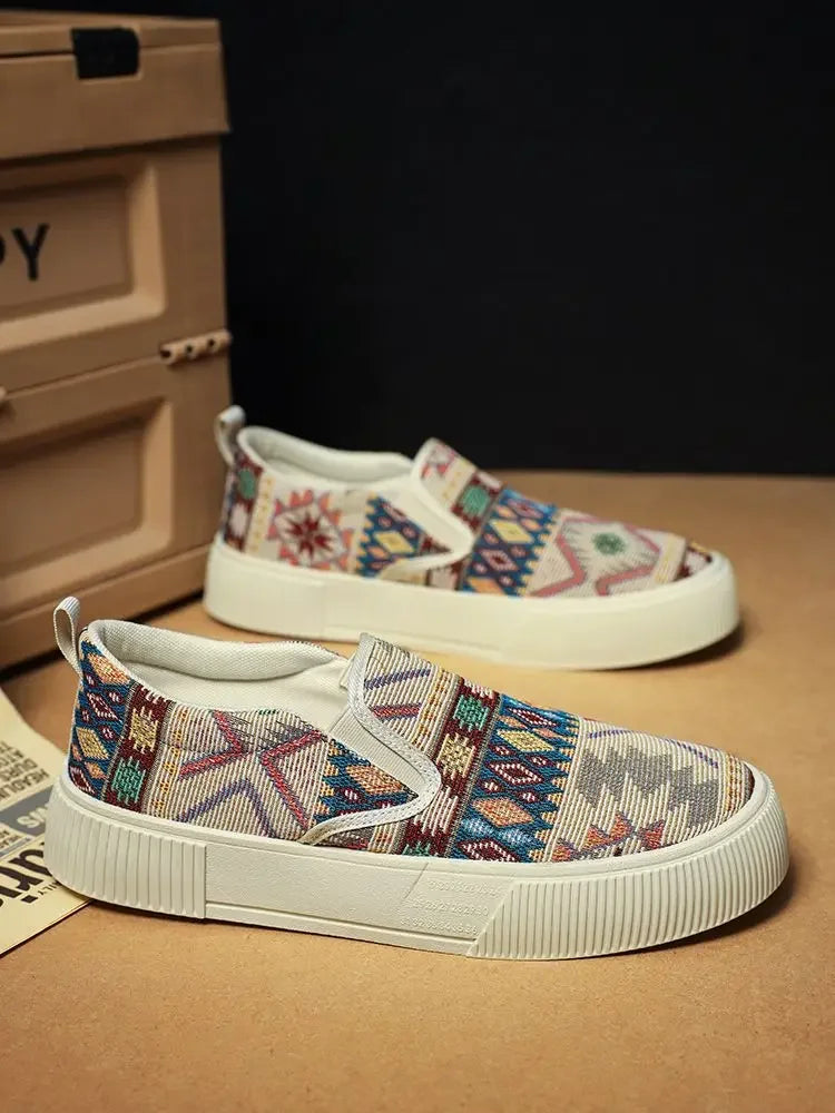 FBA Men's Canvas Printing Thick Platform Retro Sneakers | Elegant Breathable Casual Shoes