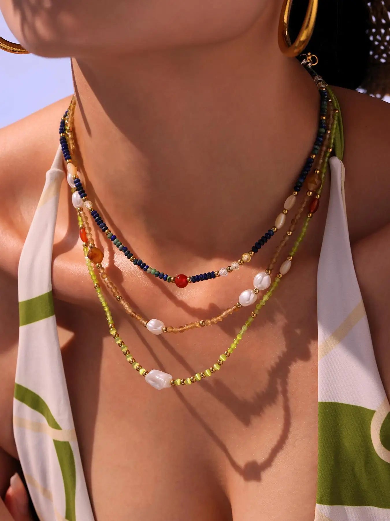 FBA Women's Ethnic Natural Stone Necklace | Stainless Steel Luxury Jewelry