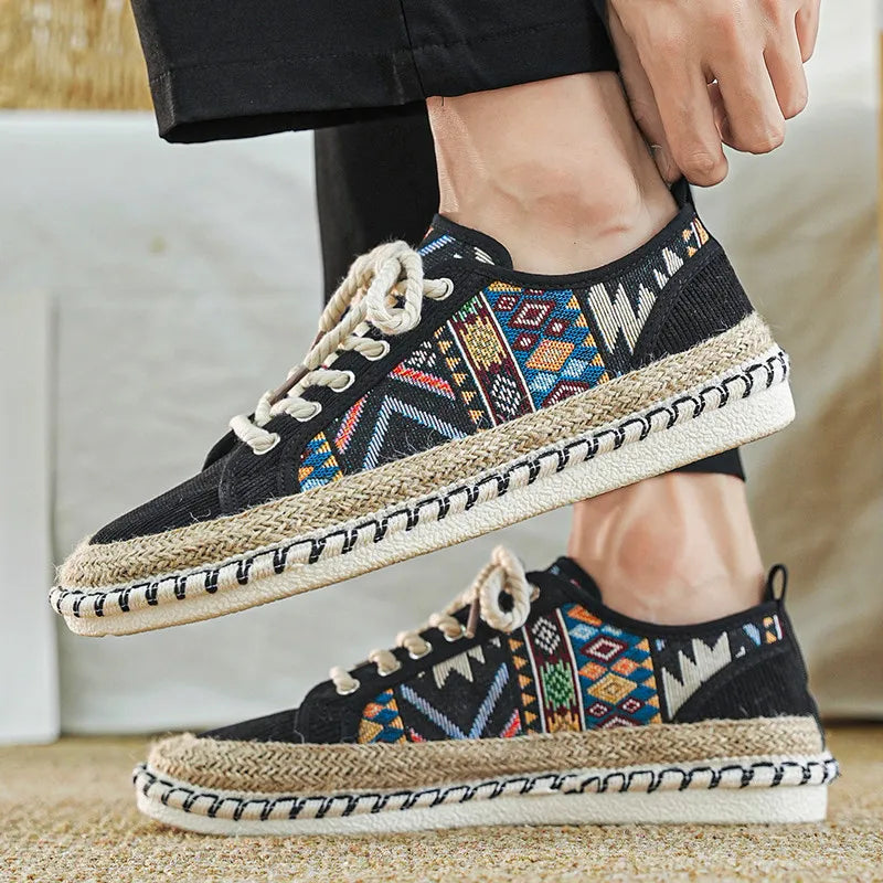 FBA Men's Printed Canvas Fisherman Shoes | Lace-Up Flat Casual Shoes