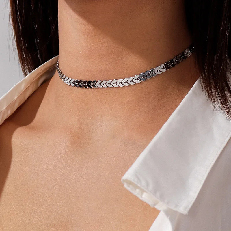 FBA Silver Arrow Fish Bone Choker Necklace | Women's Punk Jewelry