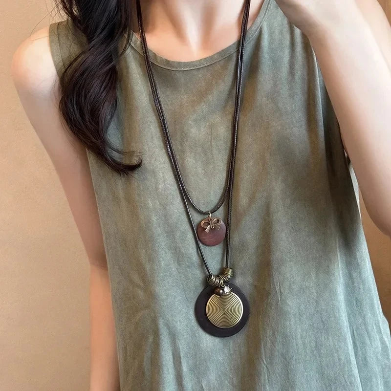 FBA Star Feather Leather Pendant Necklace | Retro Art Jewelry
