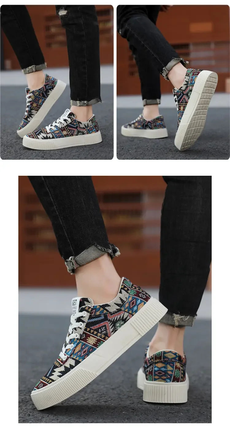 FBA Men's Retro Jacquard Low Top Trendy Shoes | National Style Korean Edition