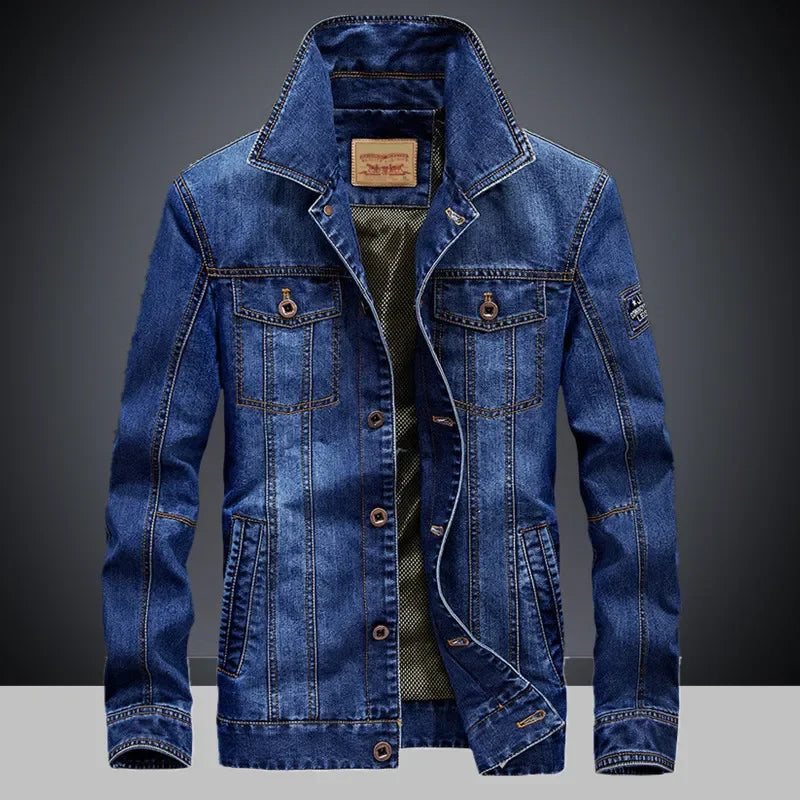 Men's Fashion Lapel Denim Jacket – European Casual Single-Breasted Jean Coat | Blue & Dark Blue | M–4XL | FBA Vibes