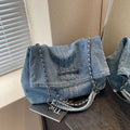 Denim Tote Bag with Chain Strap – Large Capacity Commuter Crossbody Bag