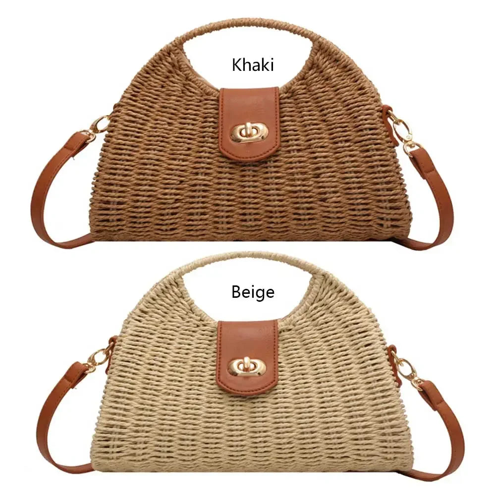 Handmade Woven Shell Crossbody Bag for Women – Casual Elegant Summer Straw Shoulder Tote