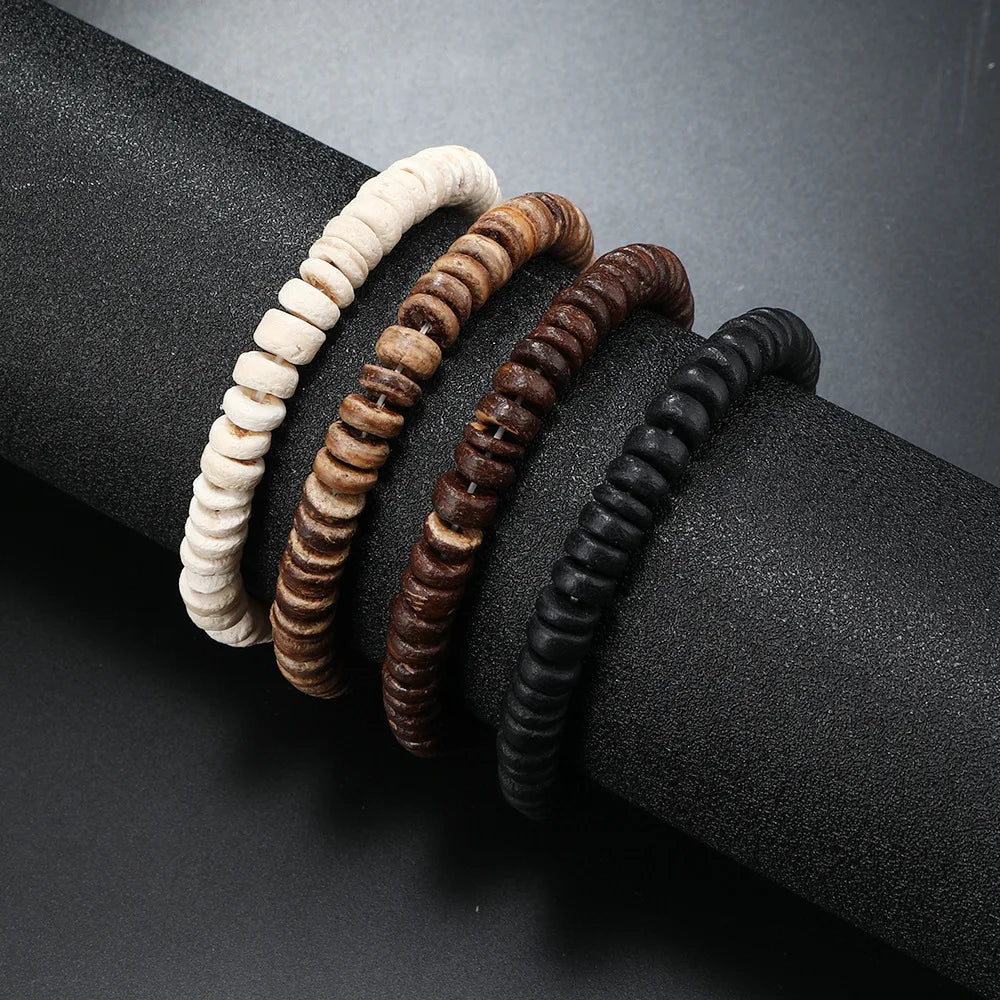 FBA Men's Multilayer Wooden Bead Bracelet | Coconut Shell Handmade Jewelry