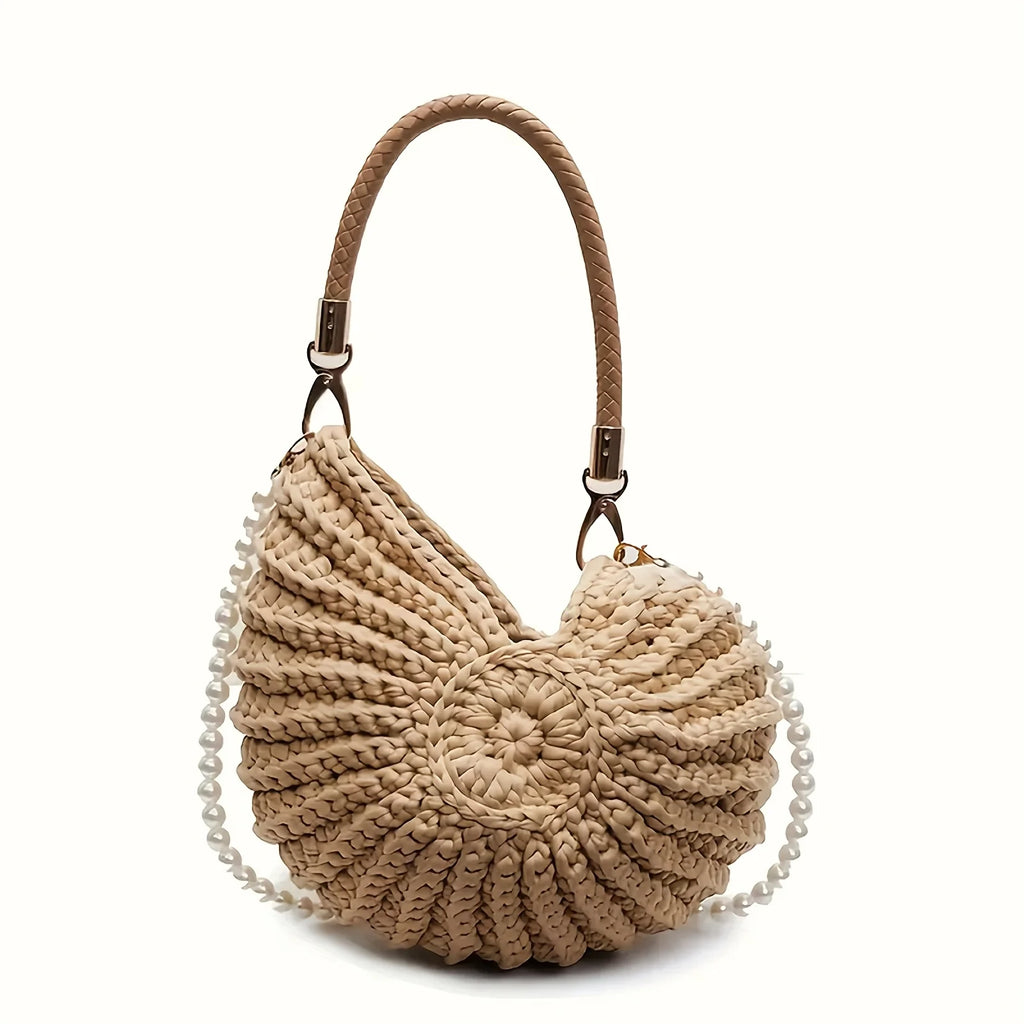 Hand Woven Shell Tote Bag with Chain Shoulder Strap – Large Capacity Bohemian Beach Bag