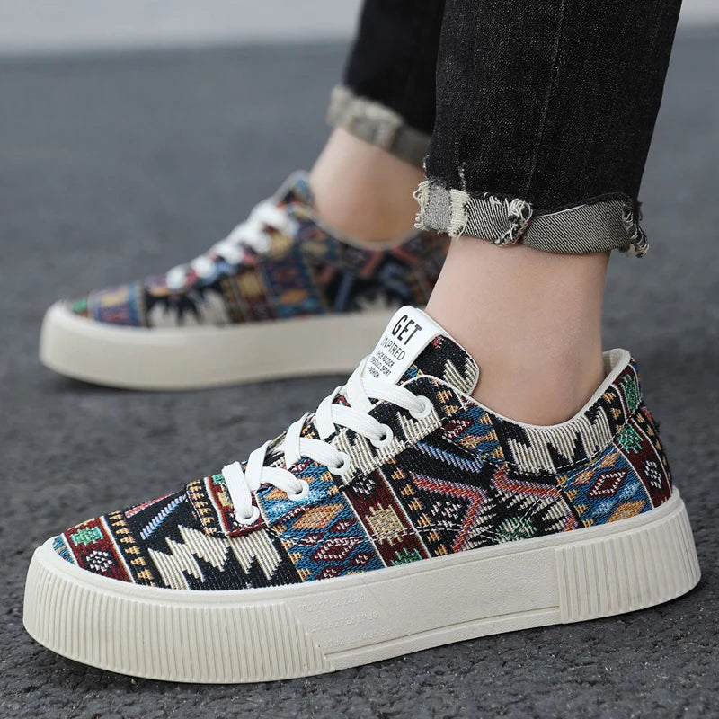 FBA Men's Retro Jacquard Low Top Trendy Shoes | National Style Korean Edition