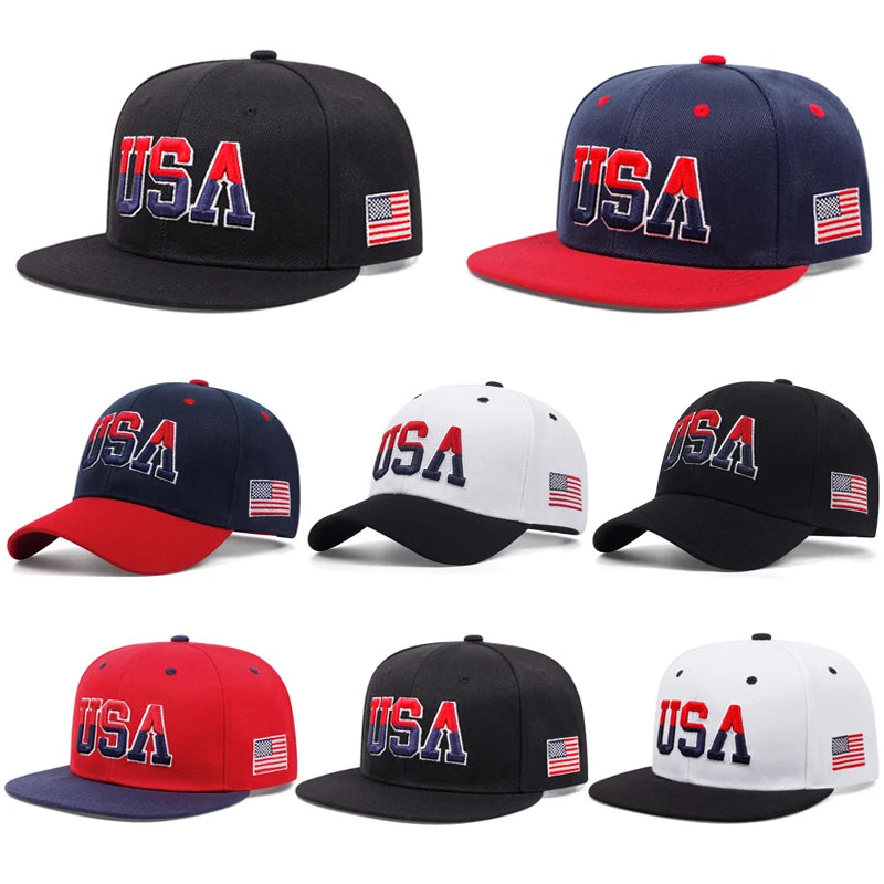 USA Flag Embroidered Snapback Baseball Cap | FBA Vibes
