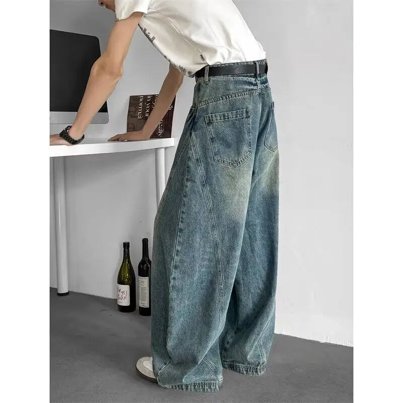 Men's Baggy Wide-Leg Jeans – Unisex Hip Hop Streetwear Loose Fit Oversized Urban Dance Denim | Blue | S–3XL | FBA Vibes