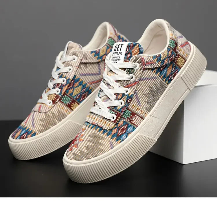 FBA Men's Retro Jacquard Low Top Trendy Shoes | National Style Korean Edition