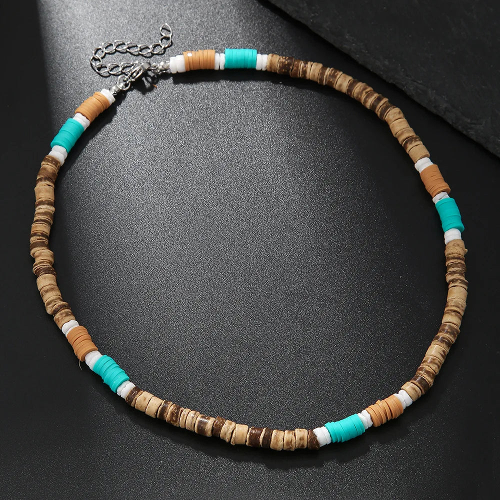FBA Boho Coconut Shell Turquoise Bead Necklace | Men's Fashion Jewelry