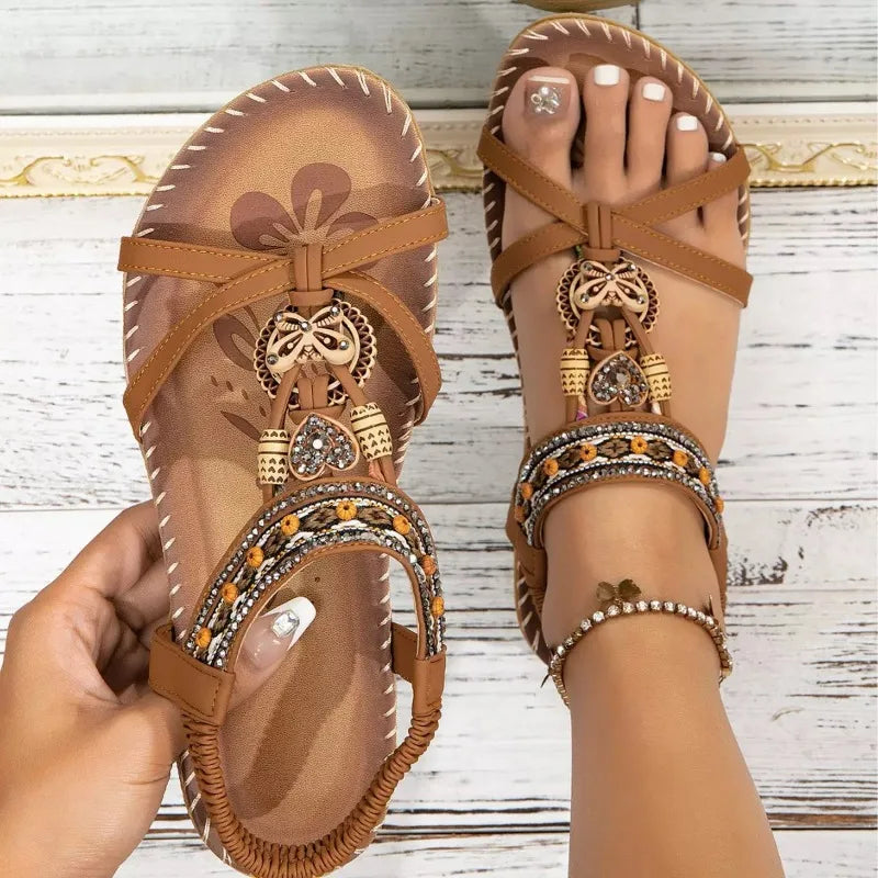 FBA Women's Bohemian Platform Flat Sandals | Plus Size Beach Shoes