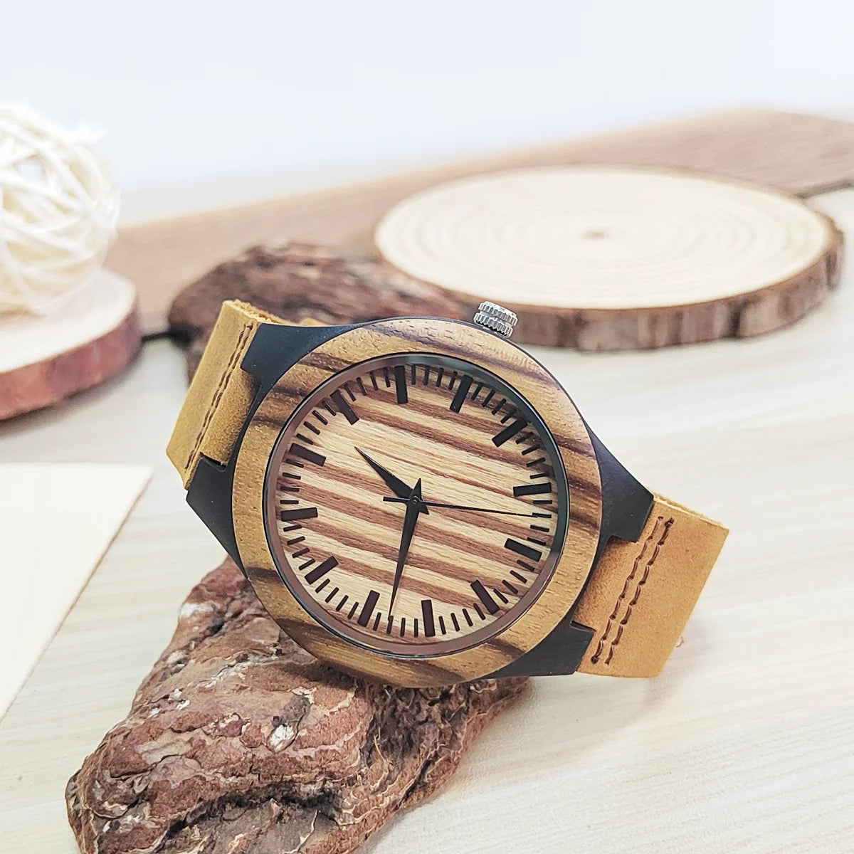 FBA Unisex Vintage Wood Watch | Leather Strap Quartz Wristwatch